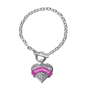 Silver Hermana - Magenta Pave Heart Charm Toggle Bracelet