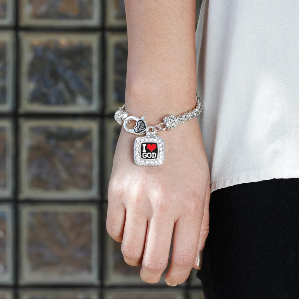 Silver I Love God Square Charm Braided Bracelet