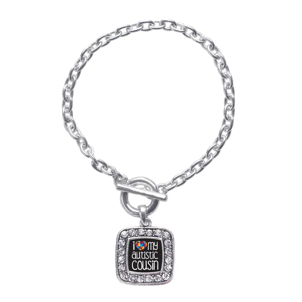 Silver I Love My Autistic Cousin Square Charm Toggle Bracelet