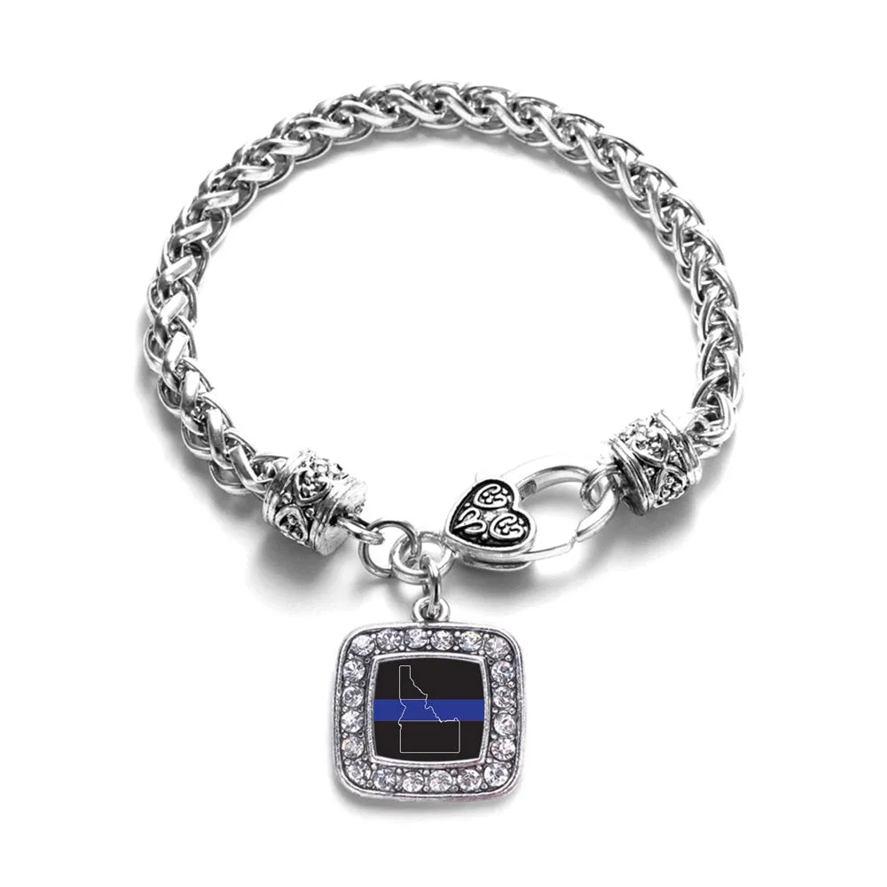 Silver Idaho Thin Blue Line Square Charm Braided Bracelet