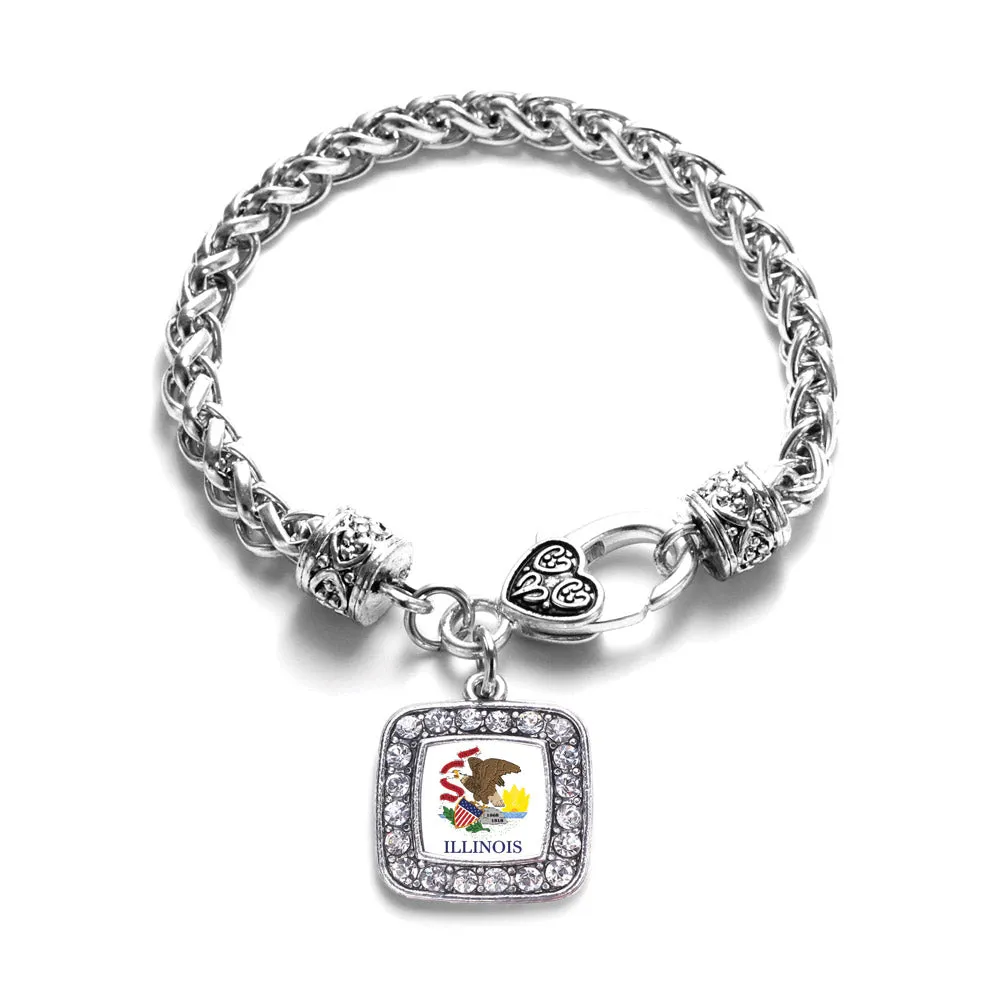 Silver Illinois Flag Square Charm Braided Bracelet