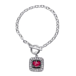 Silver Je T'aime Square Charm Toggle Bracelet