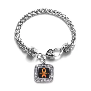 Silver Leukemia Support Square Charm Braided Bracelet