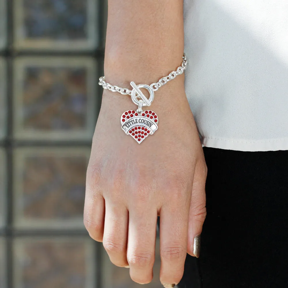 Silver Little Cousin Red Red Pave Heart Charm Toggle Bracelet