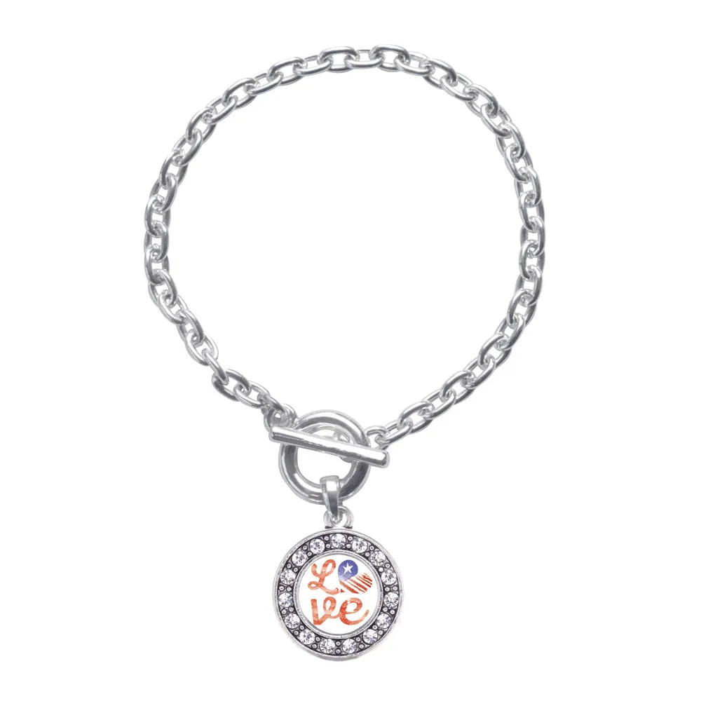 Silver Love USA Circle Charm Toggle Bracelet