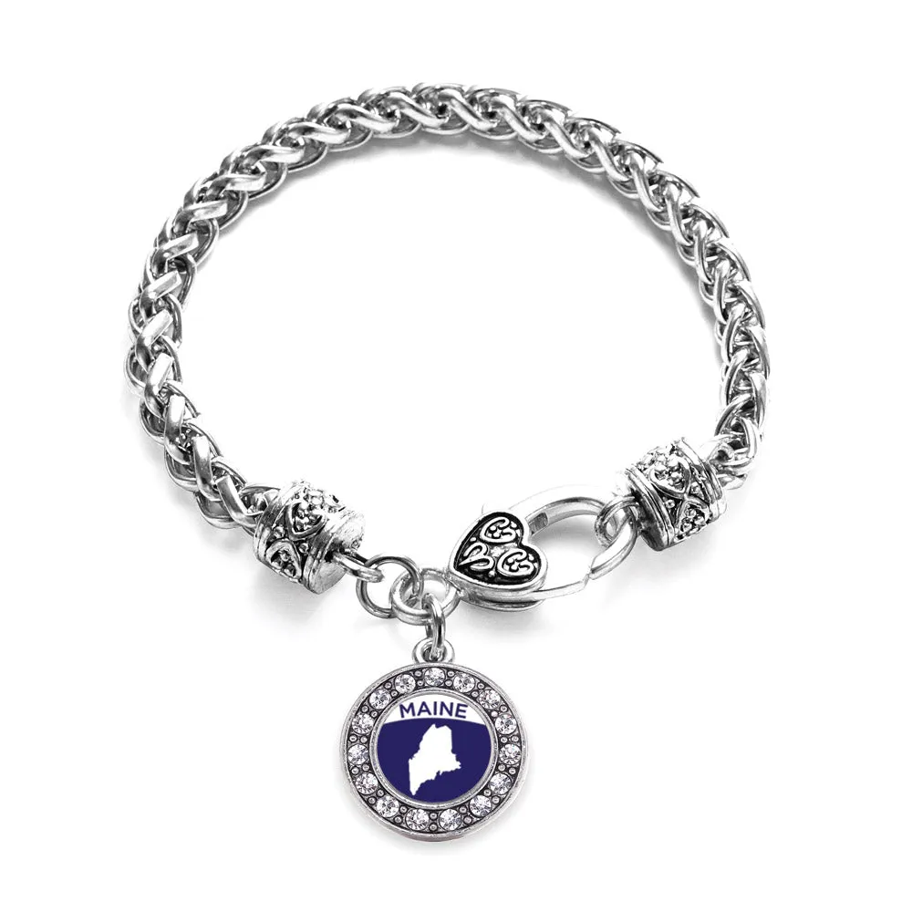 Silver Maine Outline Circle Charm Braided Bracelet