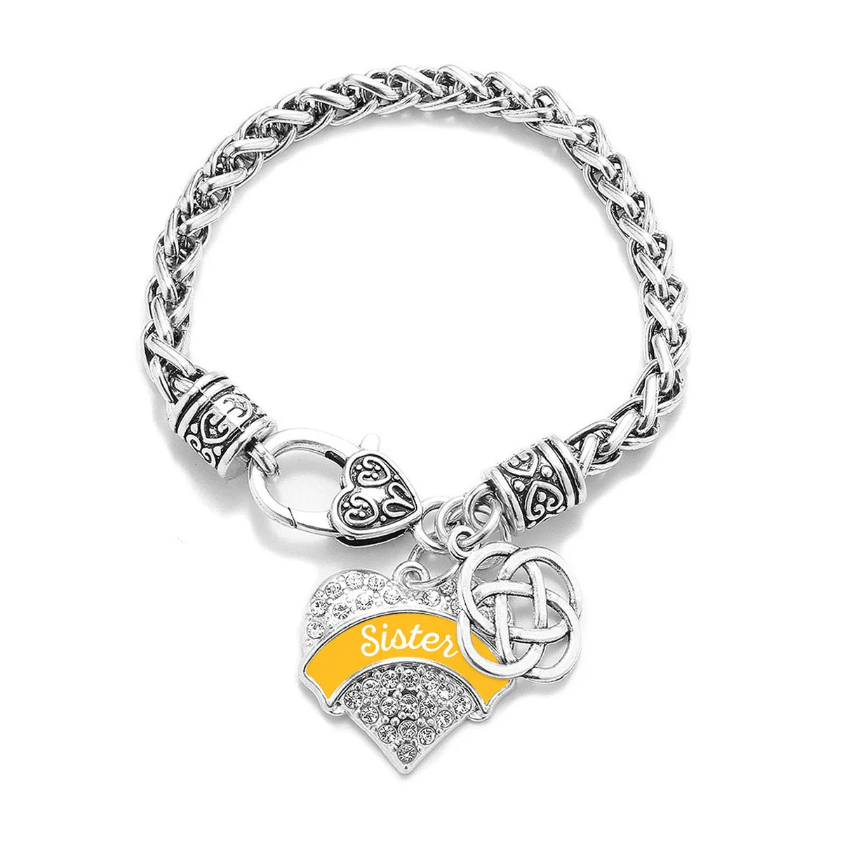 Silver Marigold Sister Celtic Knot Pave Heart Charm Braided Bracelet