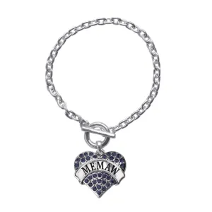 Silver Memaw Navy Blue Blue Pave Heart Charm Toggle Bracelet