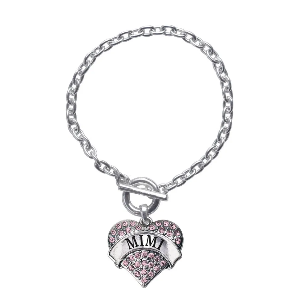 Silver Mimi Pink Pink Pave Heart Charm Toggle Bracelet