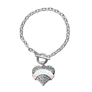 Silver Mint and Peach Big Pave Heart Charm Toggle Bracelet