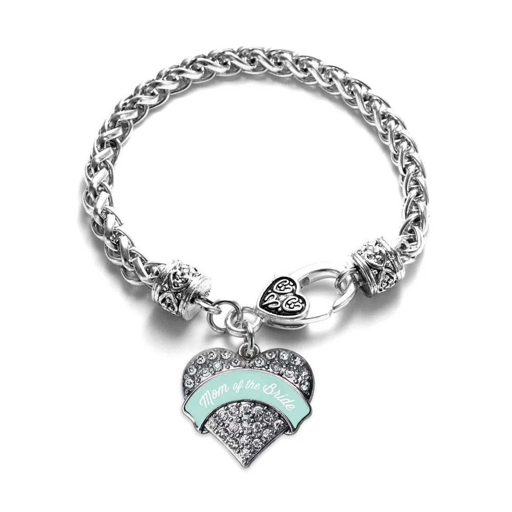 Silver Mint Mom of Bride Pave Heart Charm Braided Bracelet