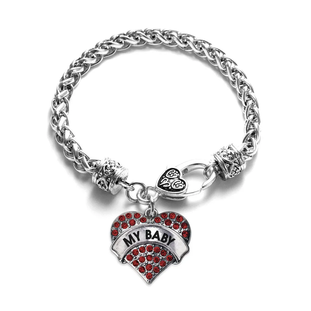 Silver My Baby Red Candy Red Pave Heart Charm Braided Bracelet