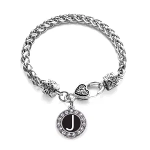 Silver My Initials - Letter J Circle Charm Braided Bracelet