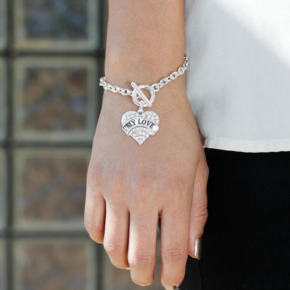 Silver My Love Pave Heart Charm Toggle Bracelet