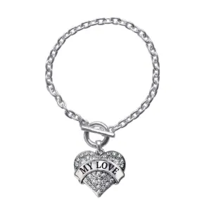 Silver My Love Pave Heart Charm Toggle Bracelet