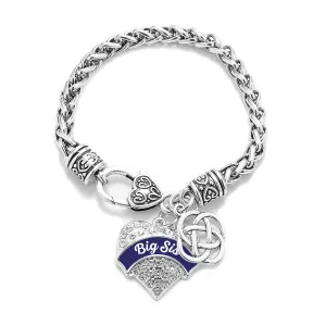 Silver Navy Blue Big Sis Celtic Knot Pave Heart Charm Braided Bracelet