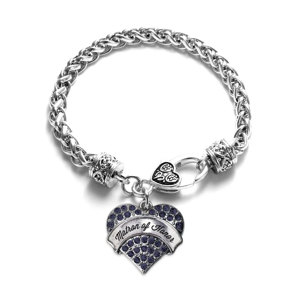 Silver Navy Matron of Honor Blue Pave Heart Charm Braided Bracelet