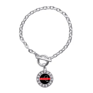 Silver New York Thin Red Line Circle Charm Toggle Bracelet