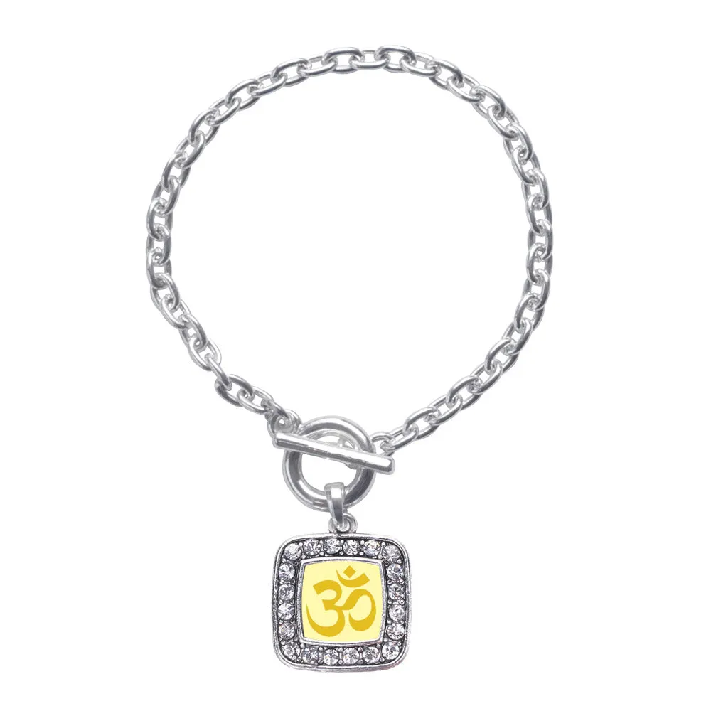 Silver OM Yoga Square Charm Toggle Bracelet