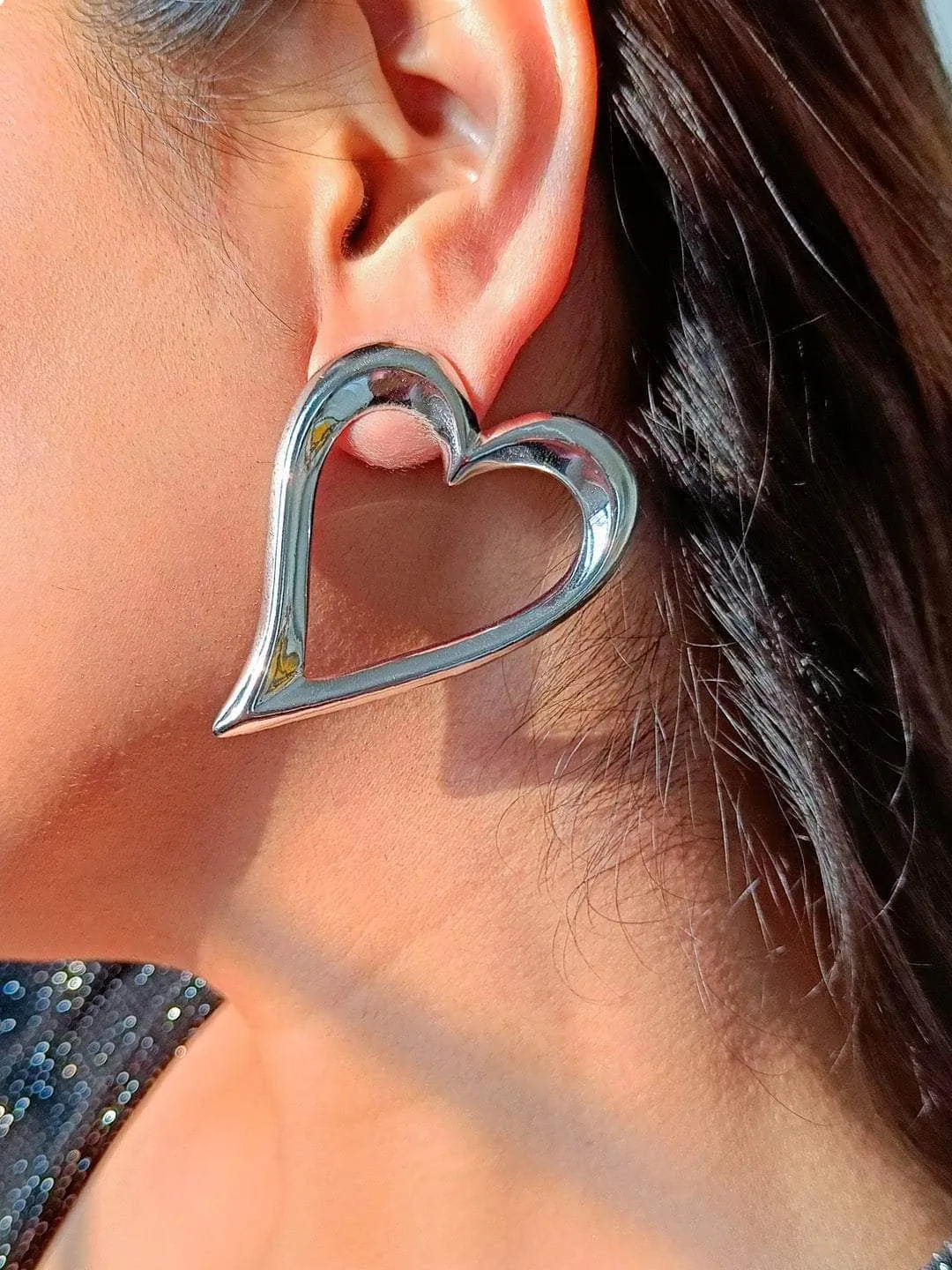 Silver Open Heart Earrings