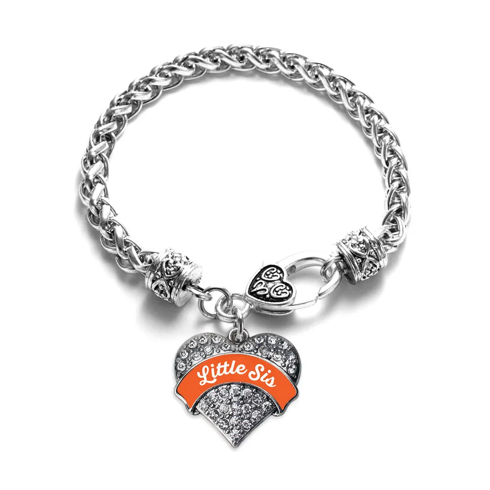 Silver Orange Little Sister Pave Heart Charm Braided Bracelet