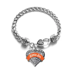 Silver Orange Little Sister Pave Heart Charm Braided Bracelet