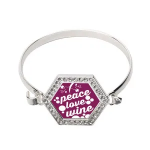 Silver Peace, Love, And Wine Hexagon Charm Bangle Bracelet