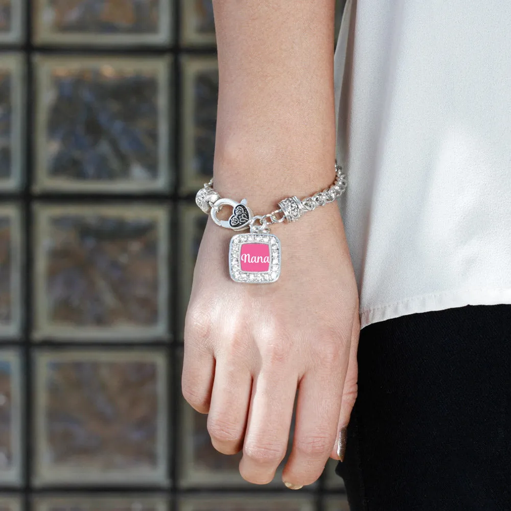 Silver Pink Nana Square Charm Braided Bracelet