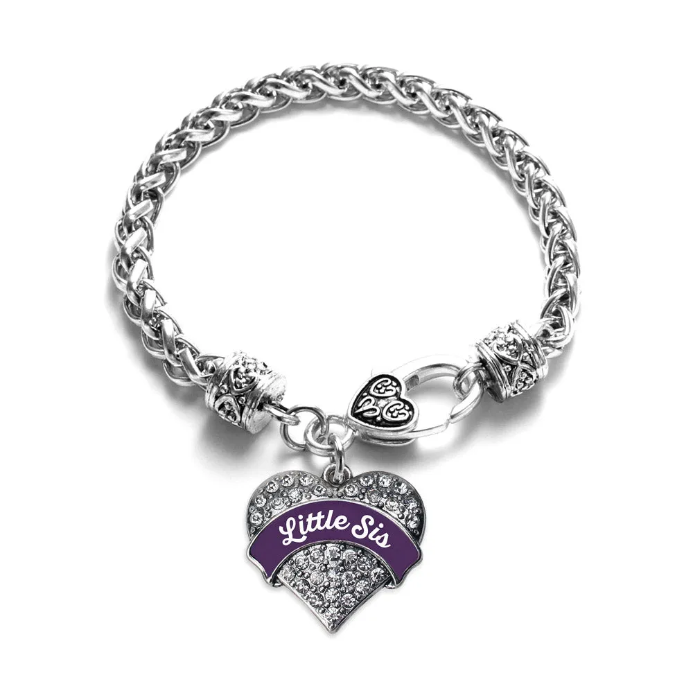 Silver Plum Little Sister Pave Heart Charm Braided Bracelet