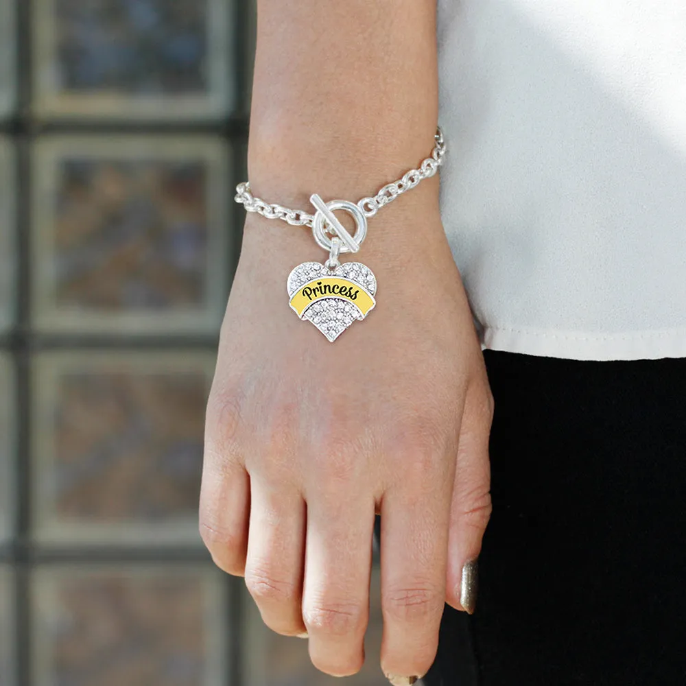 Silver Princess - Yellow Pave Heart Charm Toggle Bracelet