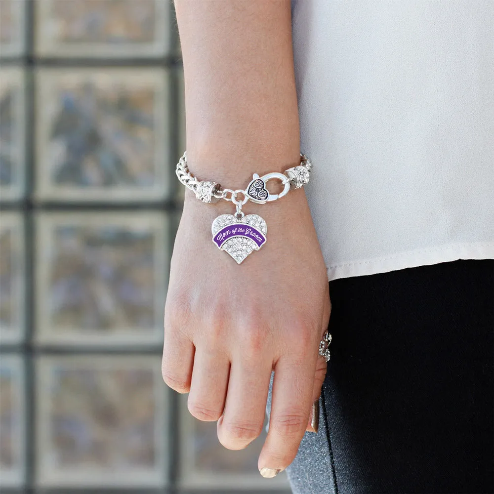 Silver Purple Mom of the Groom Pave Heart Charm Braided Bracelet