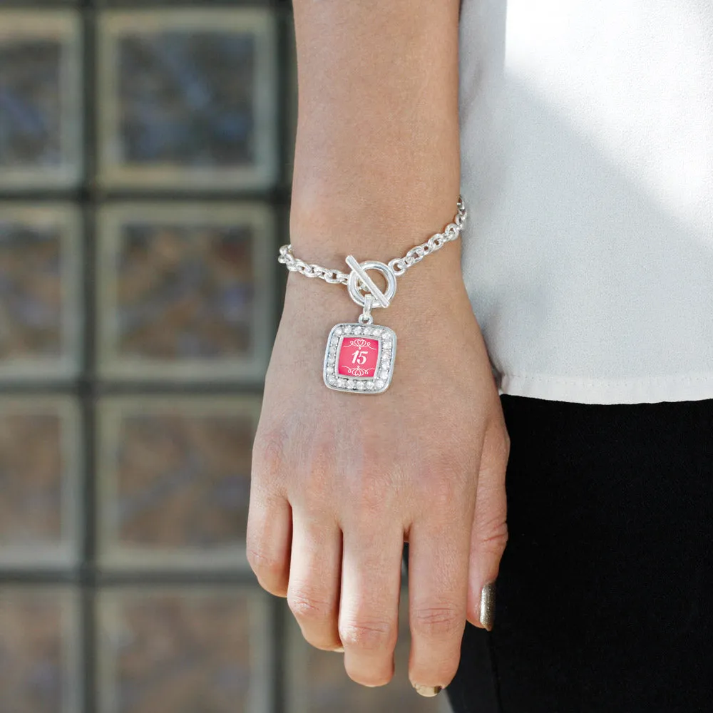 Silver Quinceanera Square Charm Toggle Bracelet