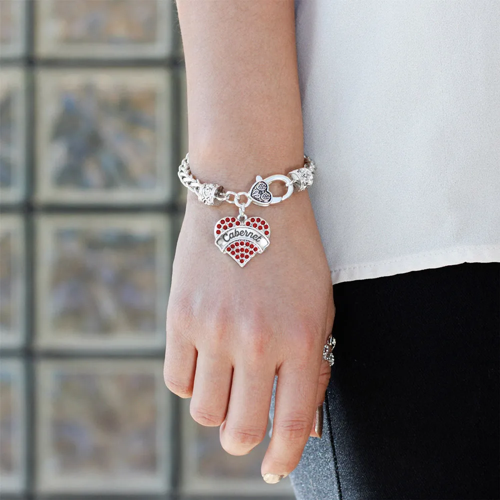 Silver Red Cabernet Red Pave Heart Charm Braided Bracelet