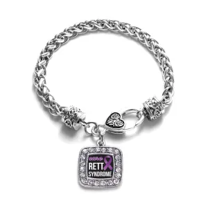 Silver Rett Syndrome Square Charm Braided Bracelet