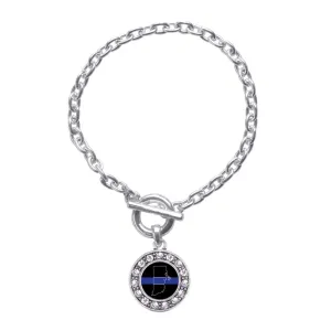 Silver Rhode Island Thin Blue Line Circle Charm Toggle Bracelet