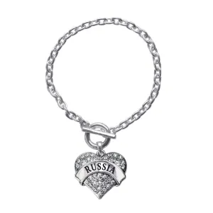 Silver Russia Pave Heart Charm Toggle Bracelet