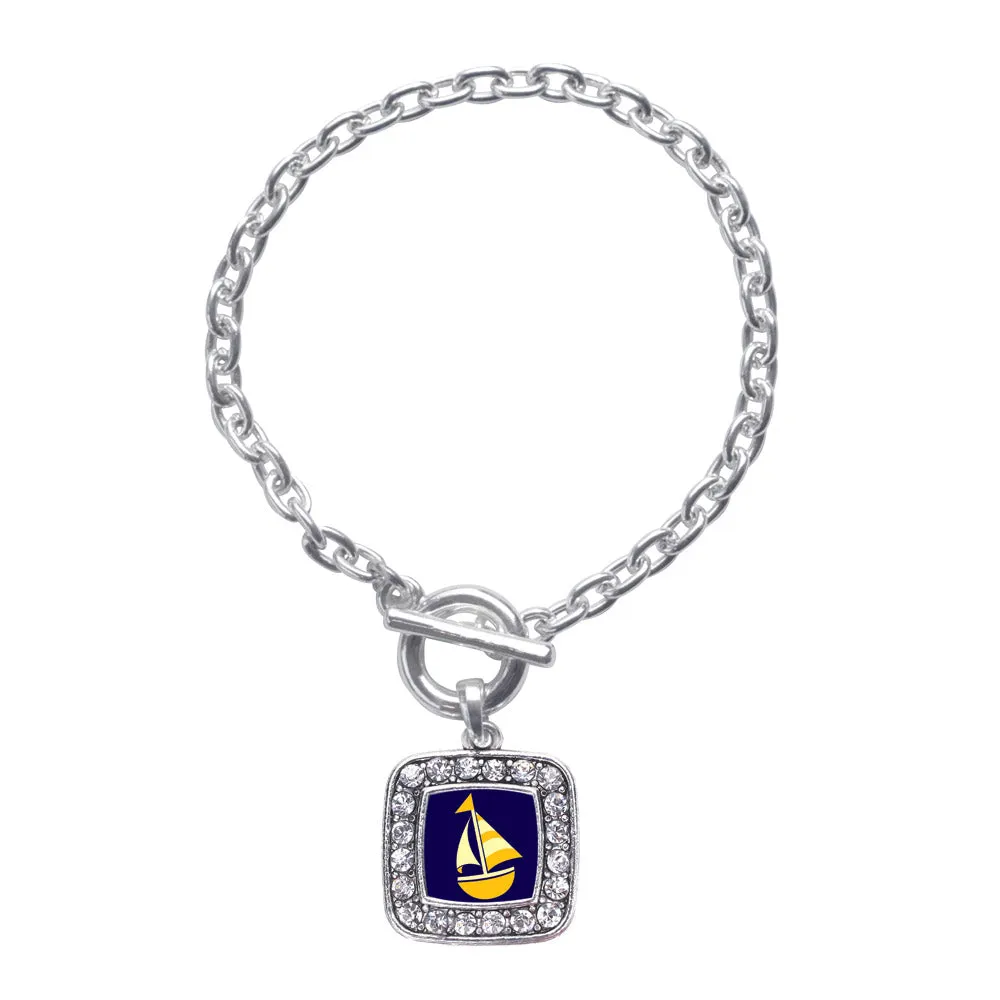 Silver Sailboat Square Charm Toggle Bracelet