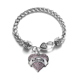 Silver Script Pink Bride Pink Pave Heart Charm Braided Bracelet