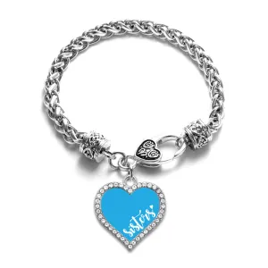 Silver Sisters - Blue Open Heart Charm Braided Bracelet