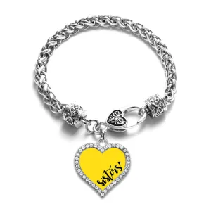 Silver Sisters - Yellow Open Heart Charm Braided Bracelet