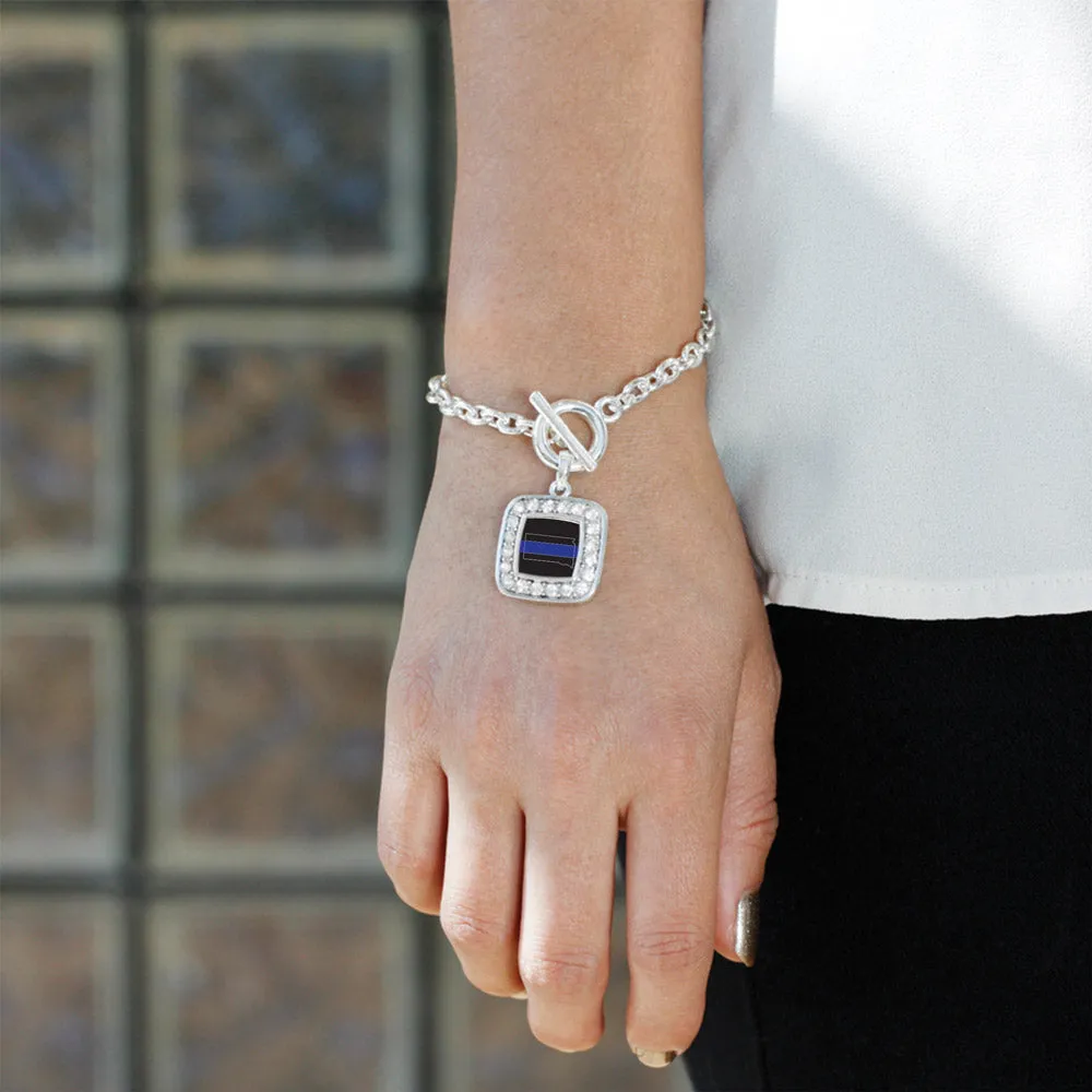 Silver South Dakota Thin Blue Line Square Charm Toggle Bracelet