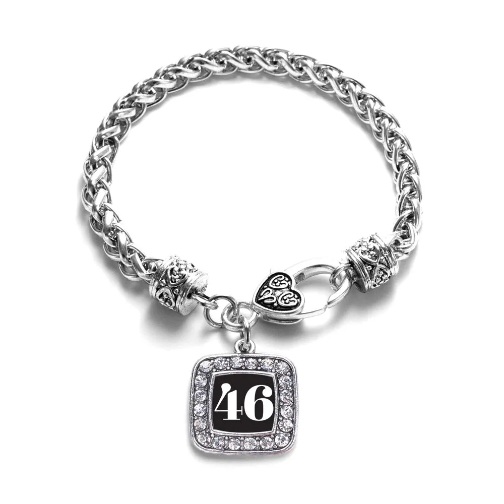 Silver Sport Number 46 Square Charm Braided Bracelet