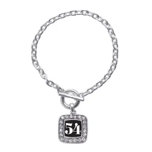 Silver Sport Number 54 Square Charm Toggle Bracelet