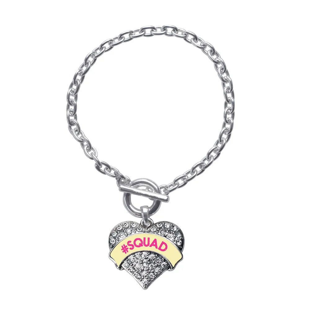 Silver #SQUAD Yellow Candy Pave Heart Charm Toggle Bracelet