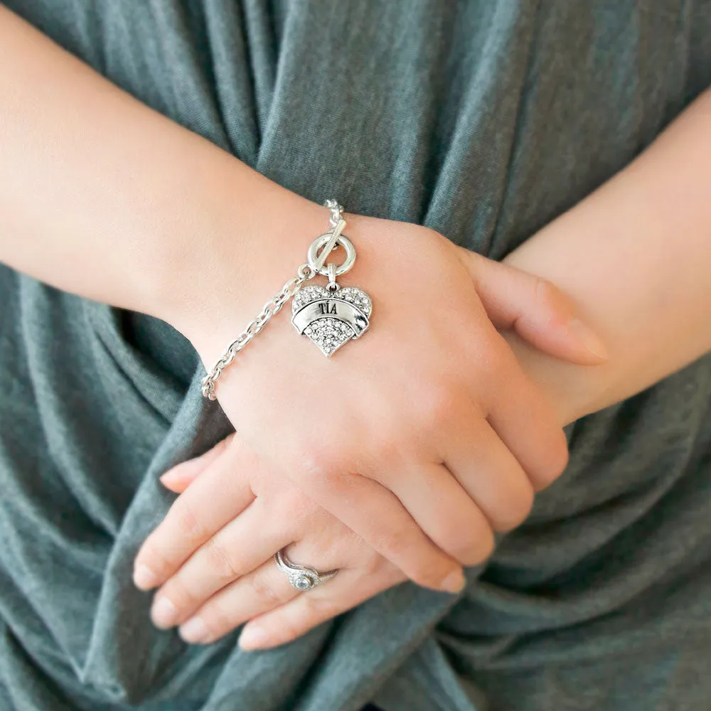 Silver Tía Pave Heart Charm Toggle Bracelet