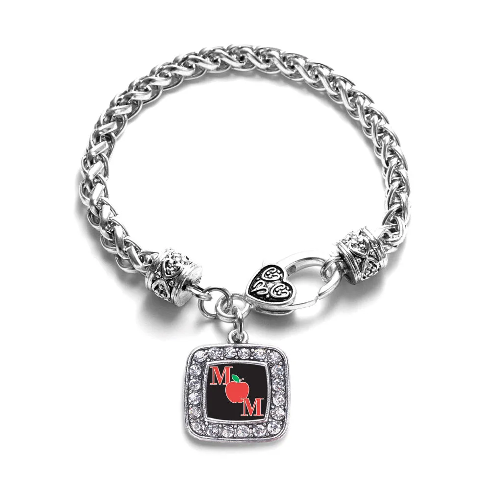 Silver Teacher Mom Square Charm Braided Bracelet