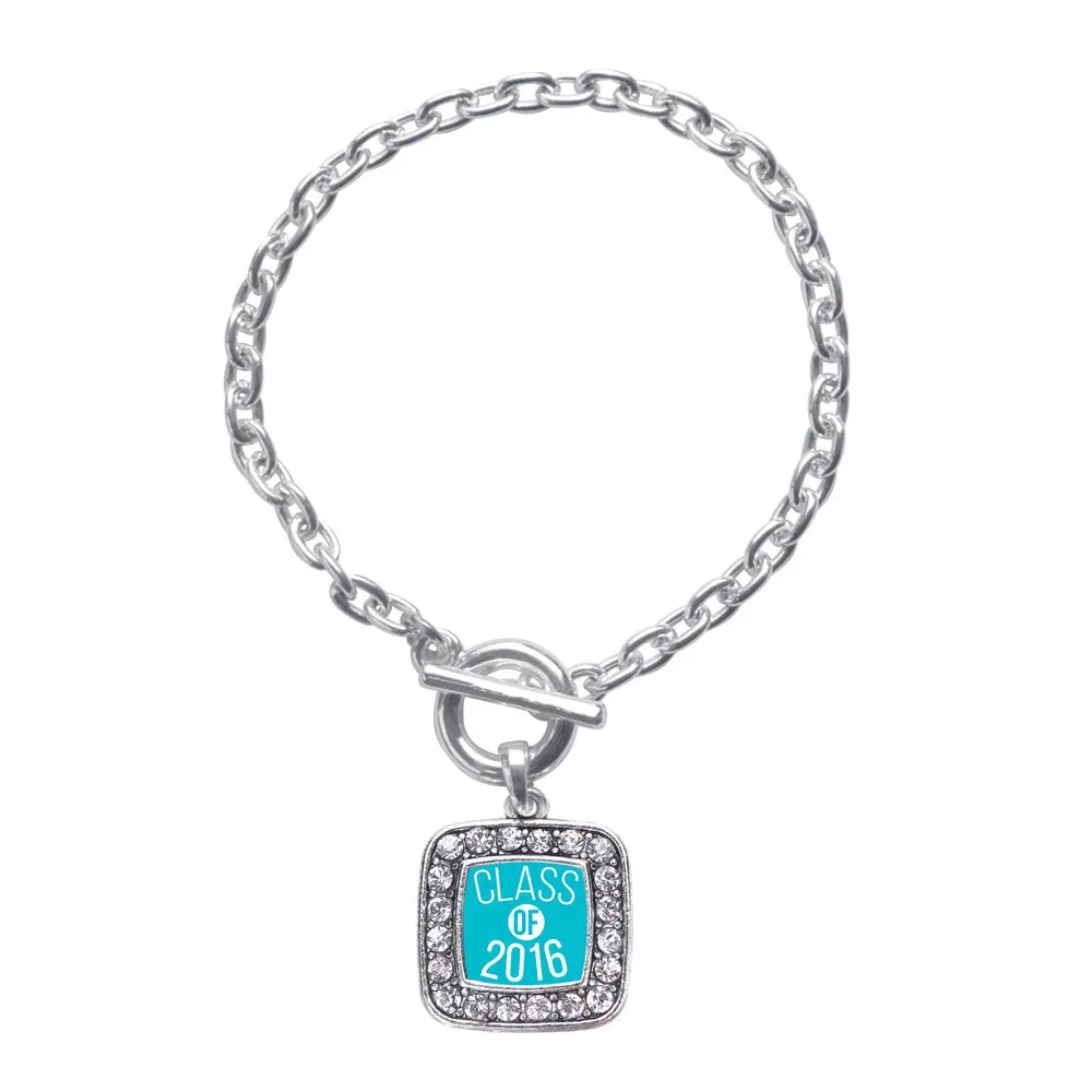 Silver Teal Class of 2016 Square Charm Toggle Bracelet