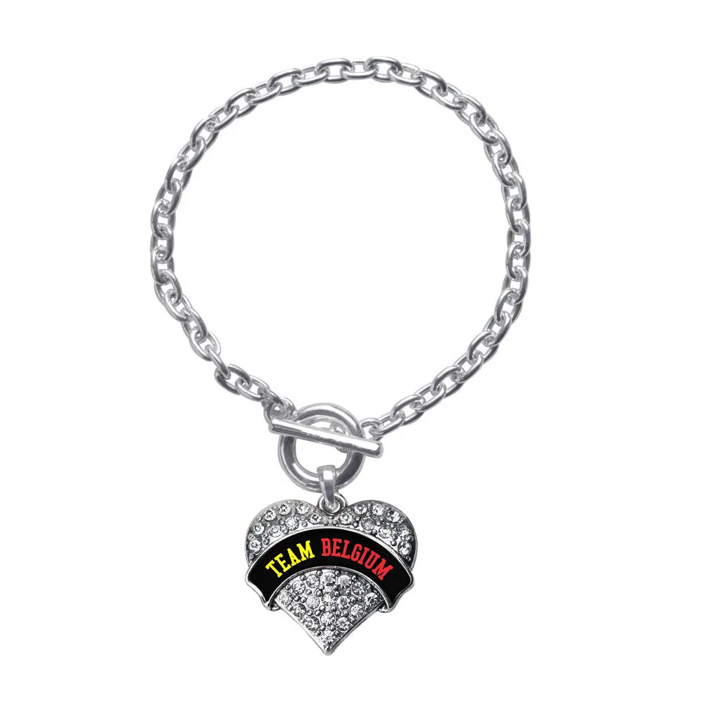 Silver Team Belgium Pave Heart Charm Toggle Bracelet