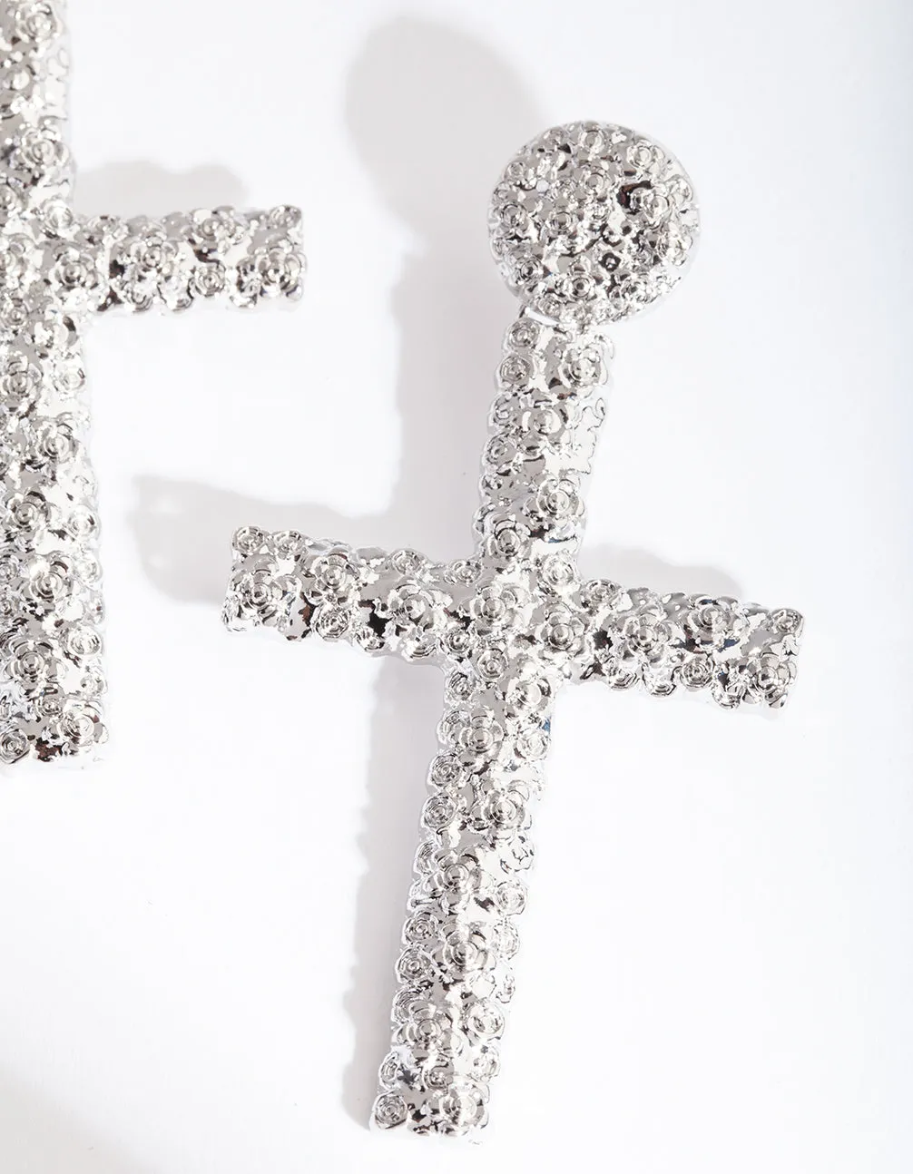 Silver Textured Cross Earring