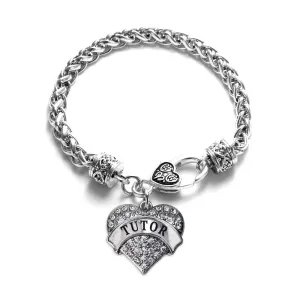 Silver Tutor Pave Heart Charm Braided Bracelet